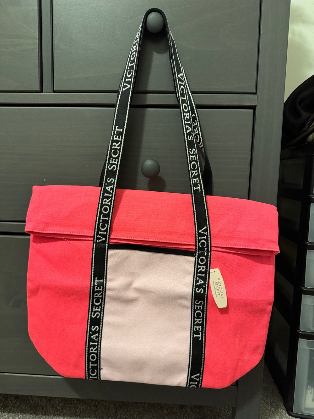 Victoria's Secret Hot Pink and Light Pink Canvas Tote Cooler bag